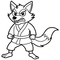 Angry Karate Fox White Background line art vector illustration