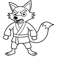 Angry Karate Fox White Background line art vector illustration