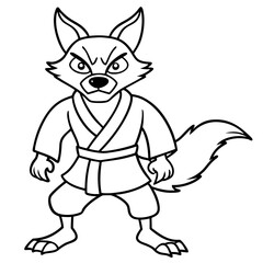 Angry Karate Fox White Background line art vector illustration