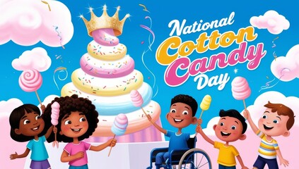 A vibrant and playful illustration celebrating National cotton candy day