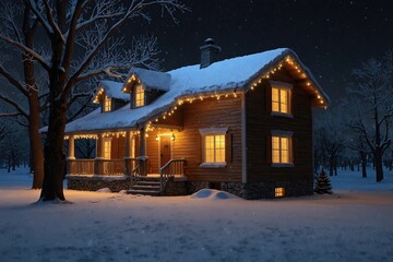 Fototapeta premium House with lights and snow design