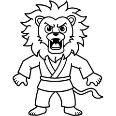 karate lion line art vector illustration
