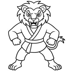 karate lion line art vector illustration