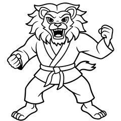 karate lion line art vector illustration