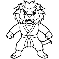 karate lion line art vector illustration