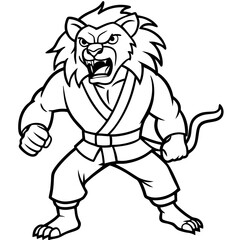 karate lion line art vector illustration