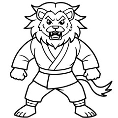 karate lion line art vector illustration