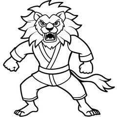karate lion line art vector illustration