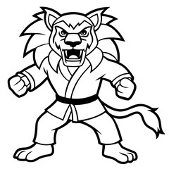 karate lion line art vector illustration