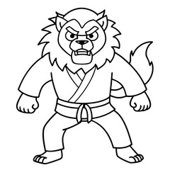 karate lion line art vector illustration