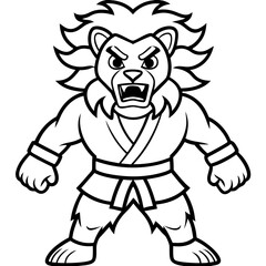 karate lion line art vector illustration