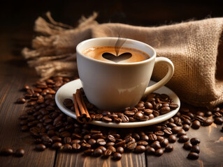 Fototapeta premium Generous, Cup of coffee with a heart on the plate