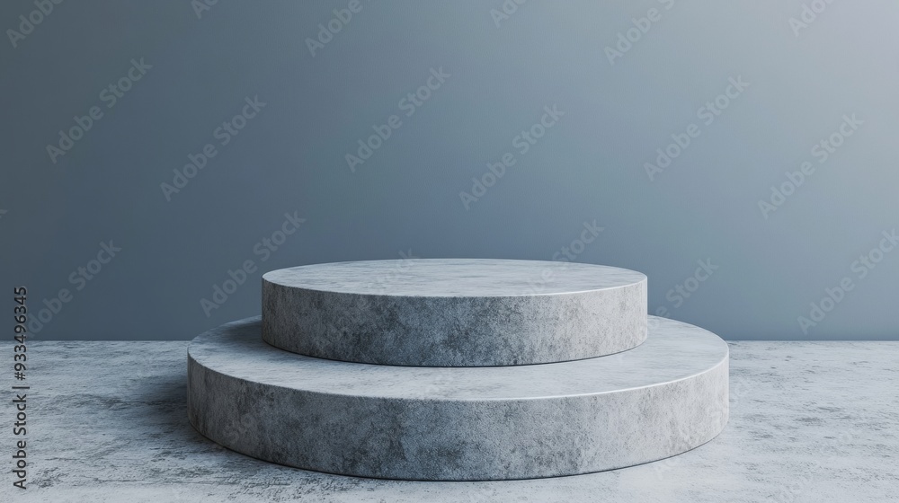 Canvas Prints A gray concrete podium with two round pedestals