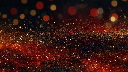 Background of abstract red, gold and black glitter lights. defocused