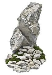 [Transparent Background PNG]Large Grey Rock with Green Moss Isolated on White Background