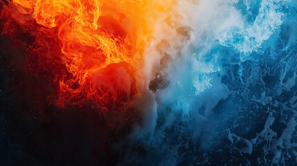 A striking fire and ice gradient with intense reds and oranges on one side blending into cool blues and icy whites on the other