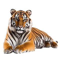 Obraz premium [Transparent Background PNG]Bengal Tiger Lying Down on White Background