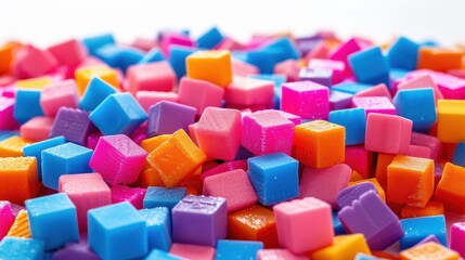 A pile of colorful plastic toy blocks in various shapes and sizes, creating a playful and vibrant scene.