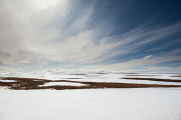 nordic landscape inside the island of Mgeroya over the road from Honningsvag to Gjesvaer, North Cape, Norway