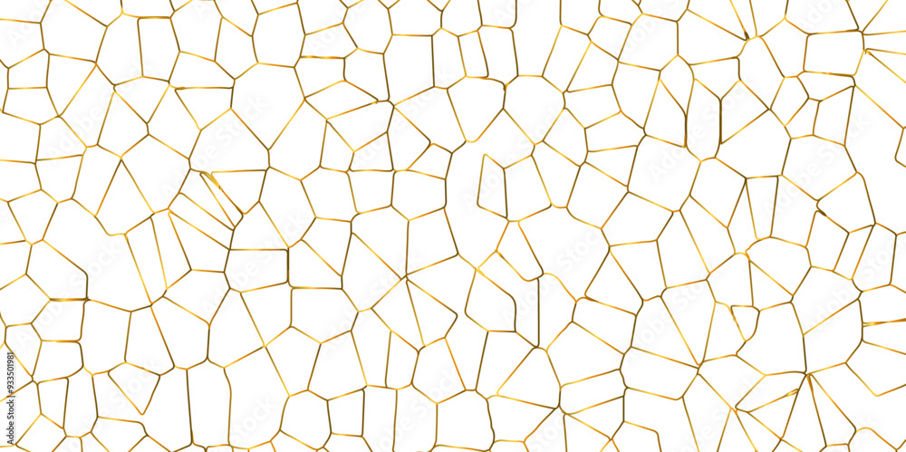 Poster golden gradient lines stroke abstract white crystalized broken glass background. voronoi diagram bac