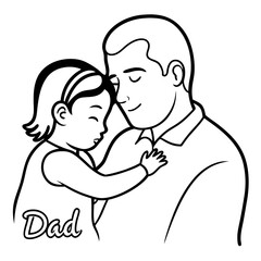 Child's Head Resting on Her Shoulder Vector Illustration, White Background, Quote Father's Day