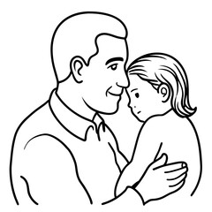 Child's Head Resting on Her Shoulder Vector Illustration, White Background, Quote Father's Day