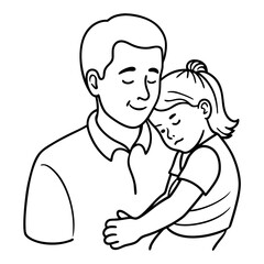 Child's Head Resting on Her Shoulder Vector Illustration, White Background, Quote Father's Day