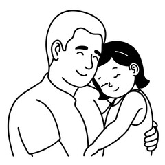 Child's Head Resting on Her Shoulder Vector Illustration, White Background, Quote Father's Day