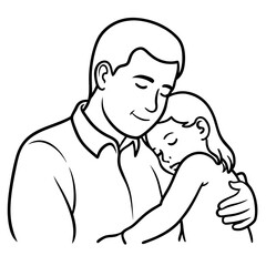 Child's Head Resting on Her Shoulder Vector Illustration, White Background, Quote Father's Day