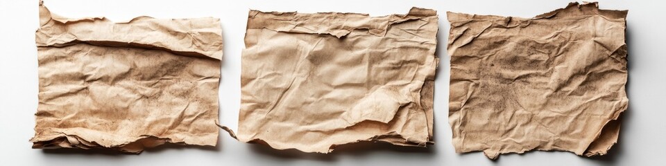 Vintage Paper Fragments: Eco-Friendly Abstract Design for World Environment Day. Sustainable Texture Concept with Isolated Old Paper Pieces on White Background. Minimalist Composition for Green Market