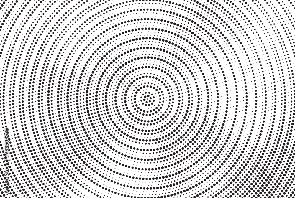 Aufkleber radial halftone gradient background. dotted concentric texture with fading effect. black and white c