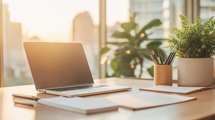 Fototapeta premium A Bright and Inviting Workspace Perfect for Productivity and Creativity Under Natural Light