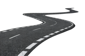 Winding asphalt road isolated on transparent background