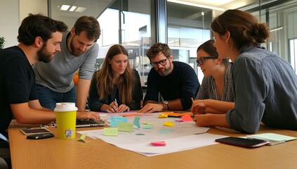Fototapeta premium Team working on a project with sticky notes.
