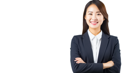 Confidently asian businesswoman standing isolate on transparency background PNG.