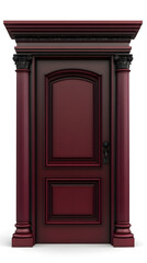 Classic wooden dark red framed door isolated on white background