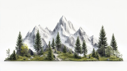 Fototapeta premium Majestic mountains rise behind lush greenery, creating serene landscape. scene evokes sense of tranquility and connection to nature.