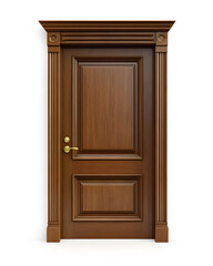 Classic wooden framed door isolated on white background