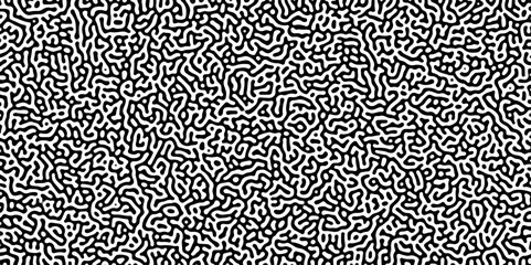 Turing reaction diffusion monochrome seamless pattern with chaotic motion. Linear design with biological shapes. Organic lines in Memphis. abstract truing organic wallpaper background.	
