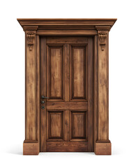 Classic wooden framed door isolated on white background