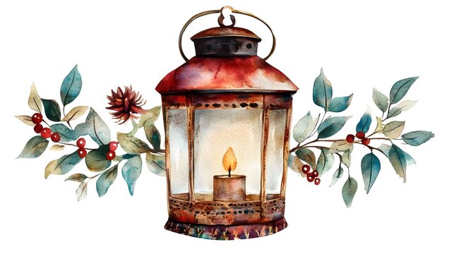 Cozy Hanging Lantern with Holly and Berries for Festive Winter