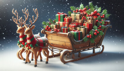 Fototapeta premium Santa's sleigh filled with gift packages
