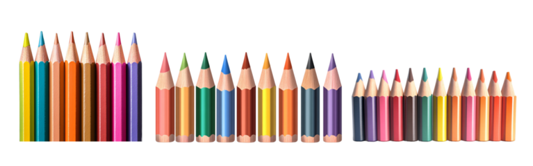 Set of Colored Pencils in a Row on Transparent Background