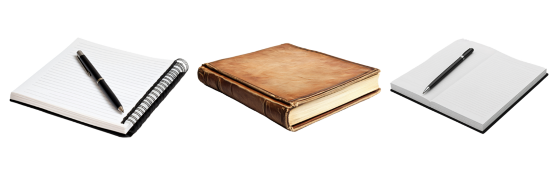 Set of Modern and Vintage Notebooks on Transparent Background - Powered by Adobe