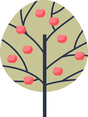Stylized illustration of an apple tree with red apples and green leaves, symbolizing growth and nature.