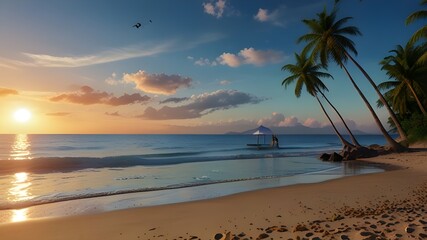 beautiful and natural summer beach with palm tree wallpaper Generative AI