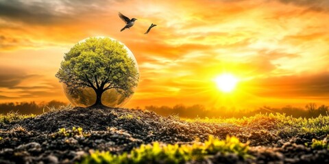 Artistic Representation of Mother Earth: Abstract Design for World Environment Day and Earth Day. Sustainable Living and Climate Action Concept. Elegant Minimalist Composition with Gradient Textures f