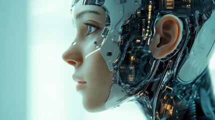 Cybernetics theory in cyborg technology, showcasing the principles that govern the interaction between human and machine components 