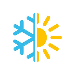 Warmth and cold graphic symbol. Summer and winter sign isolated on white background. Vector illustration