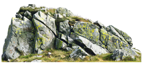 [Transparent Background PNG]Cracked Rock Formation With Grass And White Background